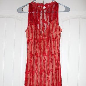 Red lace open back dress